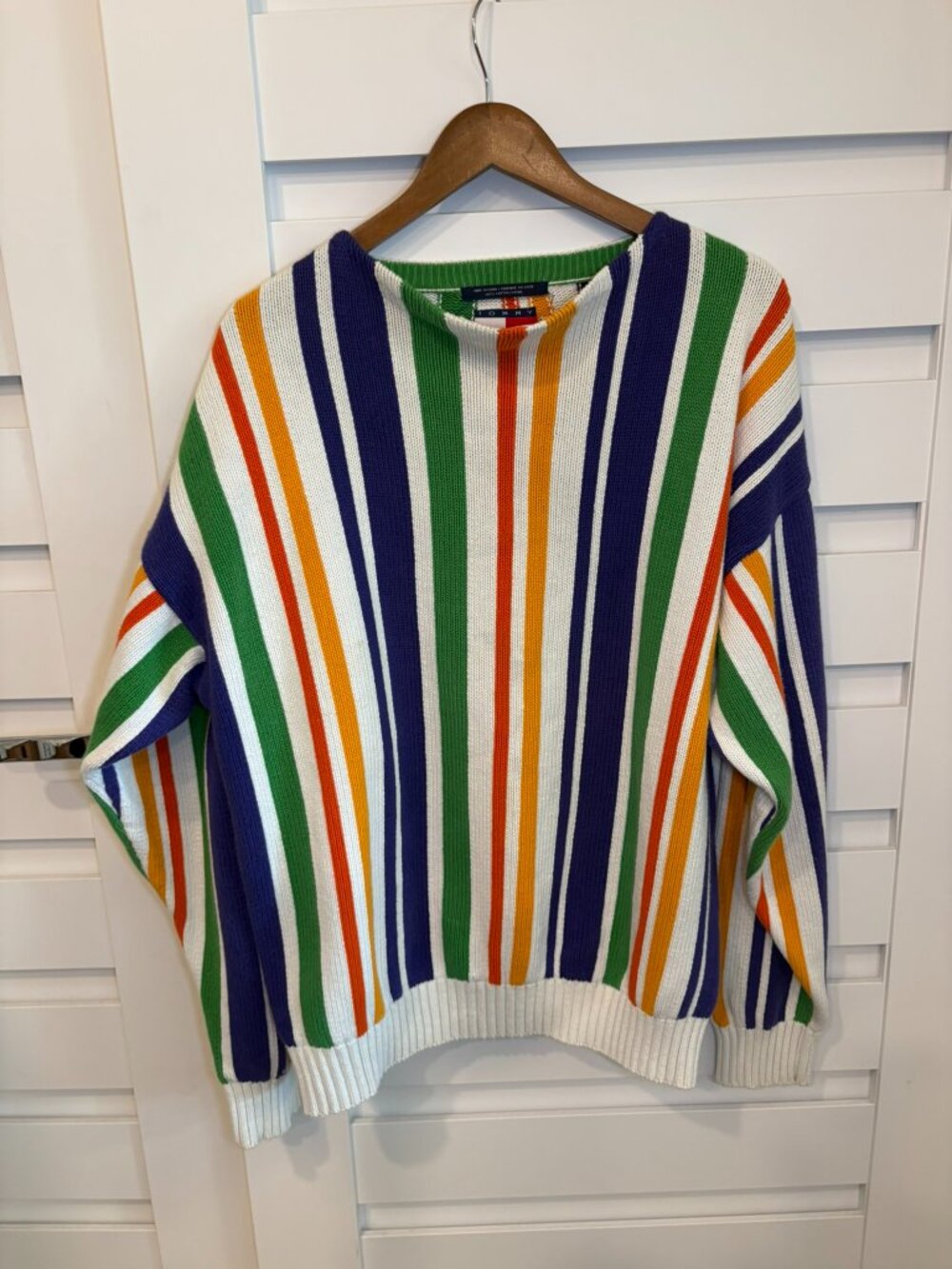 Vintage 90s Cotton Vertical Stripe Dopamine Kidscore Crewneck Sweater Multicolor - Picture 4 of 10